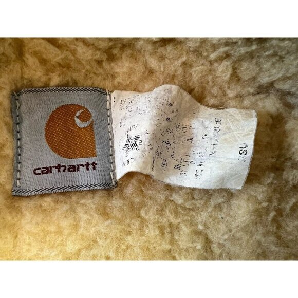 Vtg Carhartt Canvas Work Vest Jacket 3XL Tan Brown Sherpa Lined Thrashed Stains - Picture 6 of 11